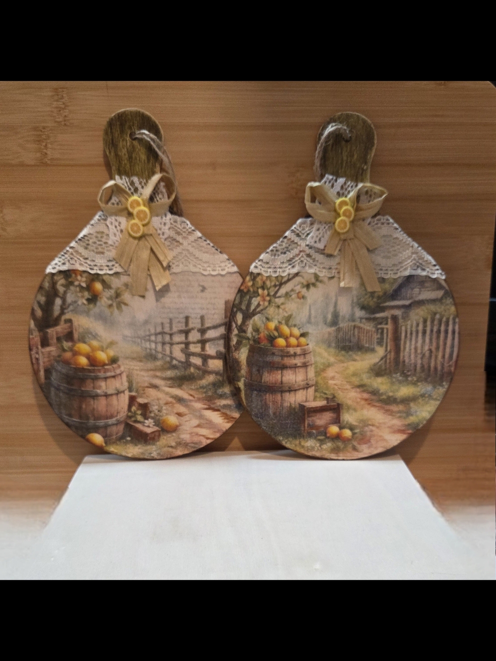 🍋 Set of 2 Handmade Rustic Lemon Orchard Wooden Charcuterie Boards - Decorative